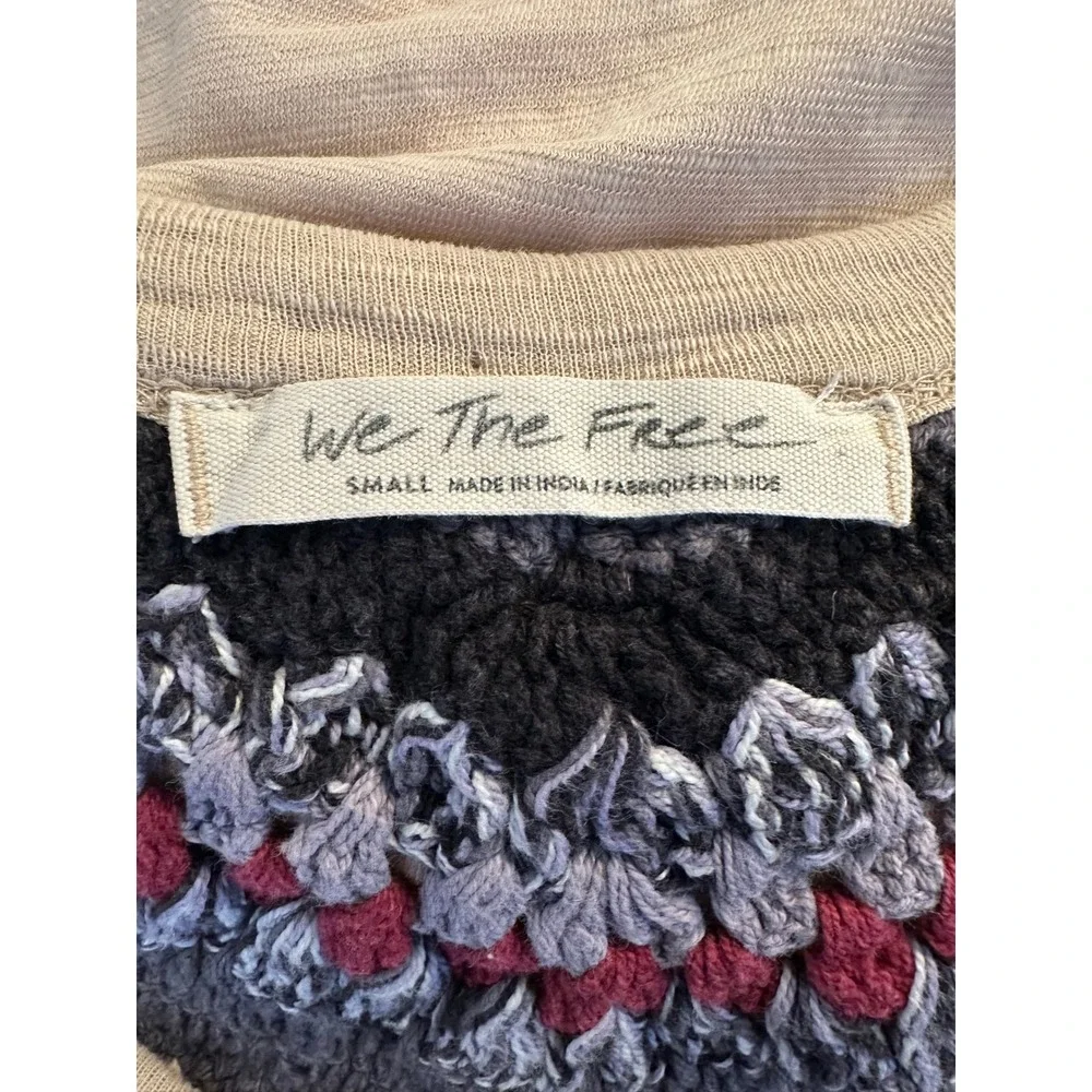 We The Free Top Women XS Beige Yellow Fair‎ Crochet Raglan 3/4 Sleeve Boho